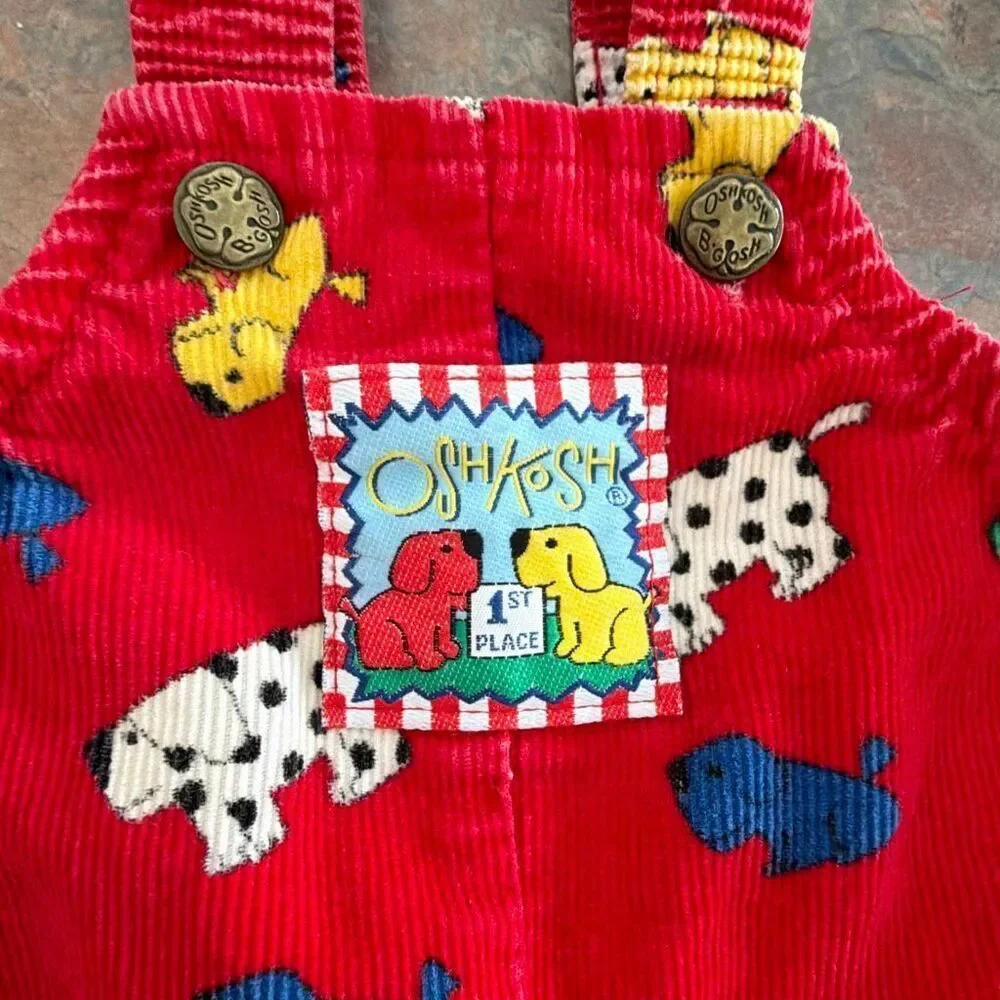 Oshkosh B’gosh Kennel Klub Vintage Red Corduroy Bib Overalls Dogs 3-6 mo